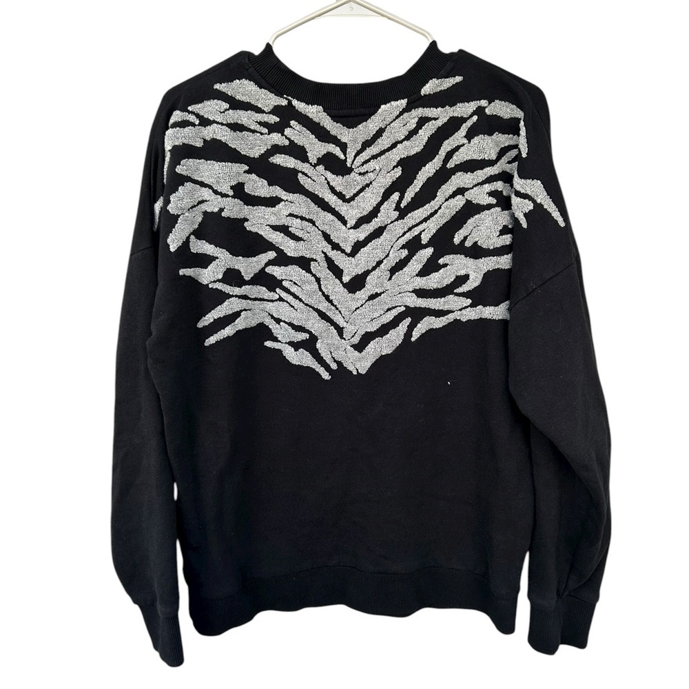All Saints Long Sleeve Zebra Stripe Crewneck Sweatshirt - Size Medium - Black - Picture 5 of 9